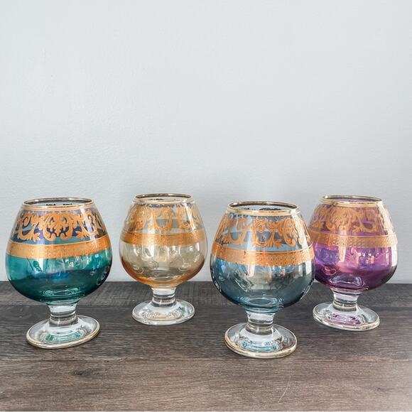 Arte Italica Vintage 4 Italian Brandy Snifters Glass Murano  Arte Italica Vintage 4 Italian Brandy Snifters Glass Murano 24K Lyre Wreath Swag